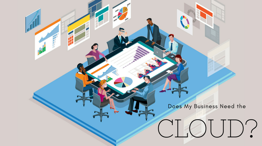 graphic of does my business need the cloud, digital team meeting illustration