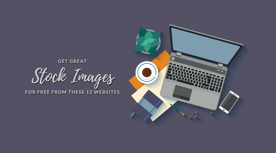 computer and laptop next to 12 websites to get great stock images for free