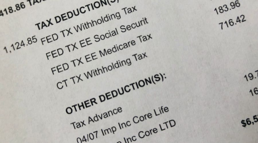 a paystub showing tax deductions and other deductions