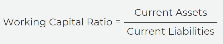 working capital ratio equals current assets divided by current liabilities