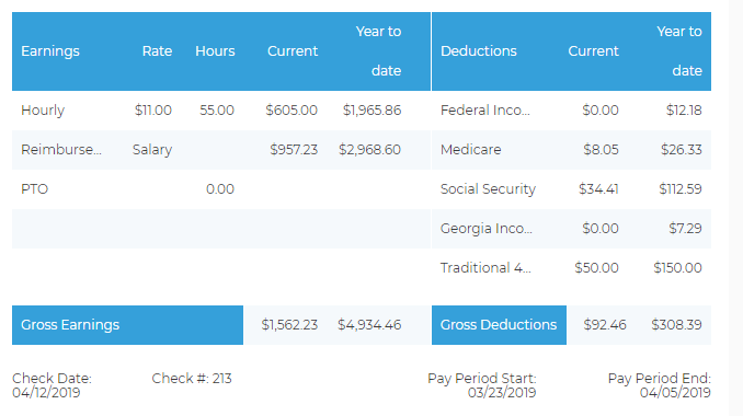 Screenshot of Workful© automatic reimbursement capabilities