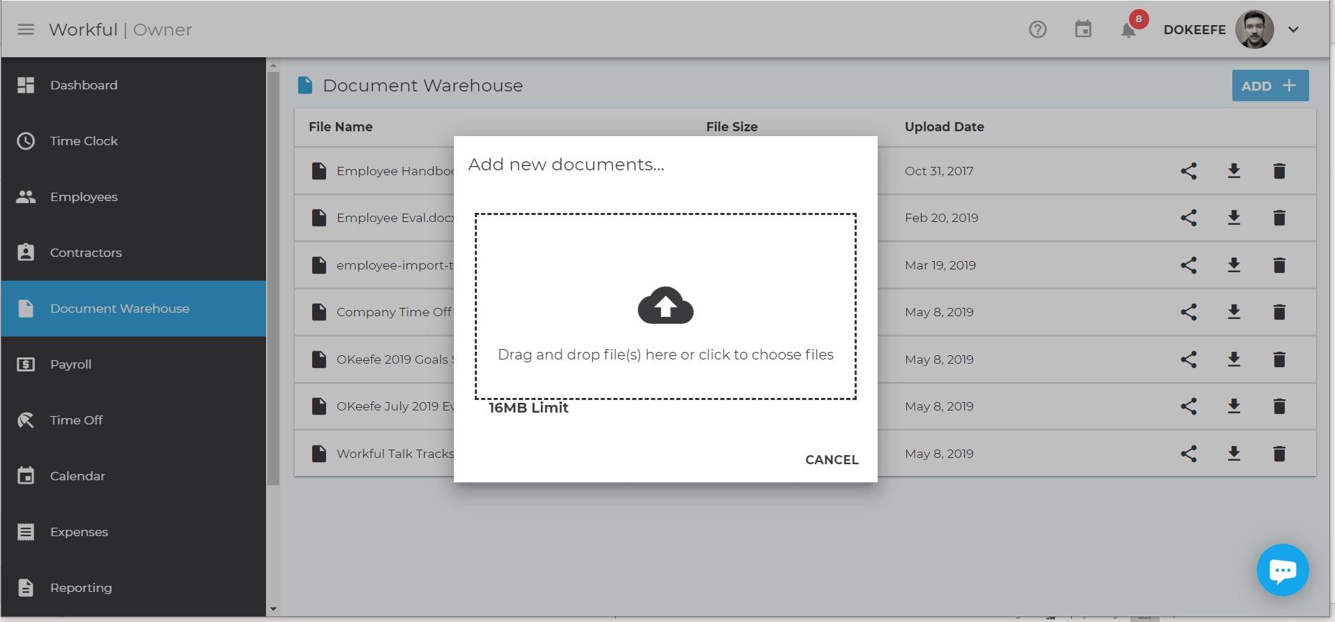 Screenshot of Workful Share Documents