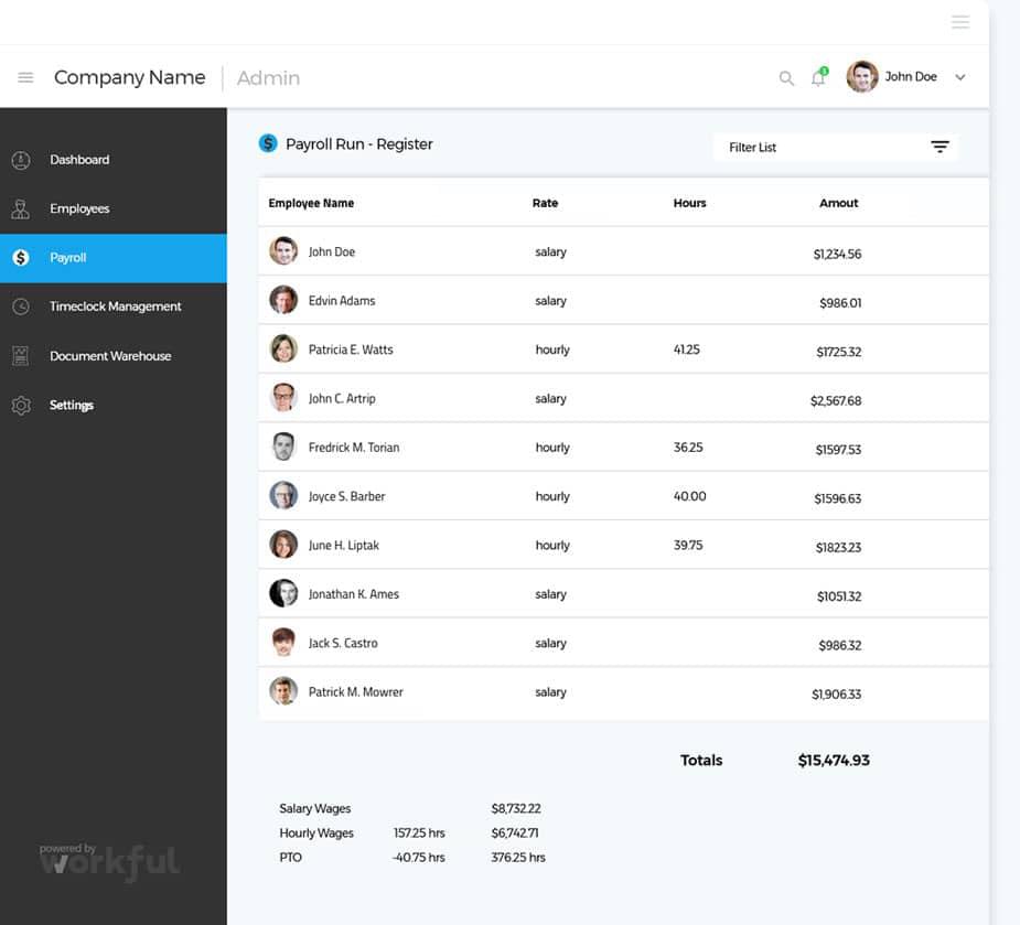 screenshot of Workful's payroll software for small business